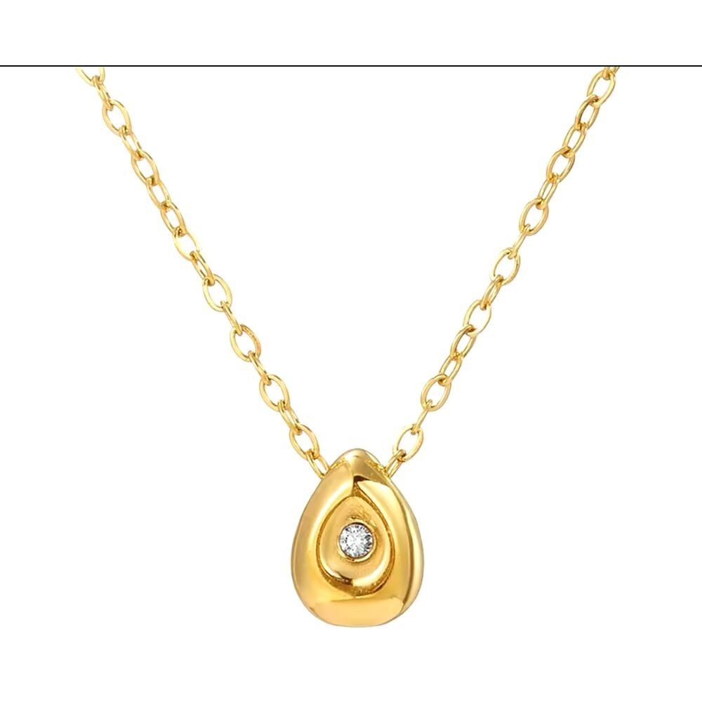 14K Gold‎ Plated Stainless Steel Teardrop Diamond Accent Necklace 42cm